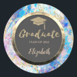 Adesivo Redondo Boné de Formando Dourado brilhante,Confetti,Opal H<br><div class="desc">Boné de formatura brilhante,  moldura de confete e círculo dourado com o seu nome.</div>
