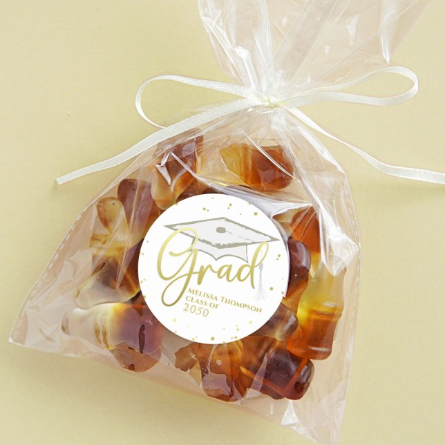 Adesivo Redondo Boné de formatura de Caligrafia do Formando Dourad (Criador carregado)