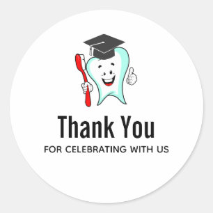 Adesivo Redondo Boné de formatura De Dentes Feliz Agradecimento