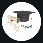 Adesivo Redondo Boné de formatura, Diploma - Personalizado<br><div class="desc">Boné de formatura e diploma com seu nome.</div>