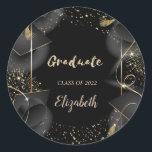 Adesivo Redondo Boné de formatura Elegante, Confetti<br><div class="desc">Boné de formatura preto,  confete com o seu nome.</div>
