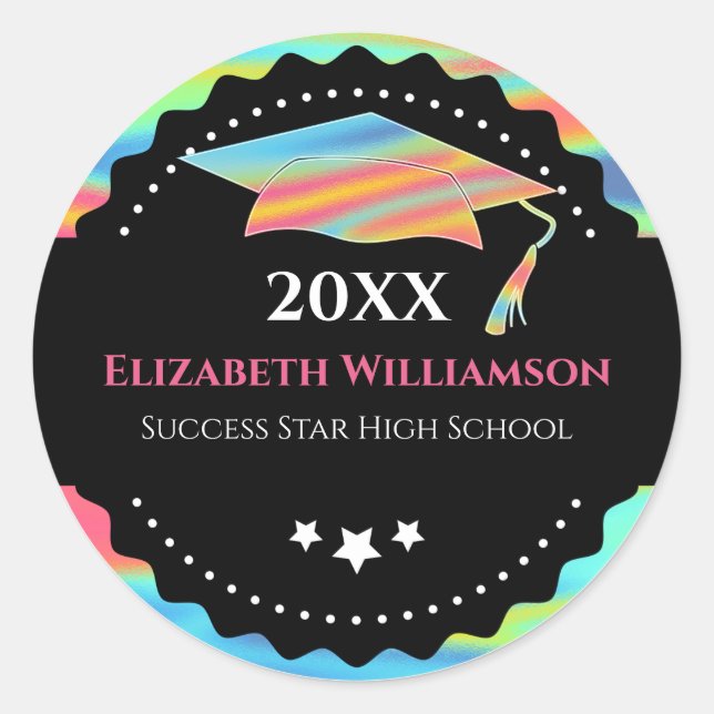 Adesivo Redondo Boné de formatura Moderno Holográfico (Frente)