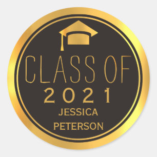 Adesivo Redondo boné de formatura Trendy Black and gold Classe de
