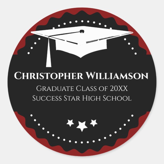Adesivo Redondo Boné de formatura Vermelho da Escola Moderna (Frente)