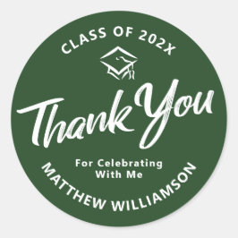 Adesivo Redondo Boné de Script Negrito para Graduação Verde Obriga