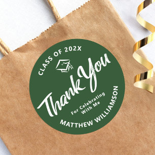 Adesivo Redondo Boné de Script Negrito para Graduação Verde Obriga