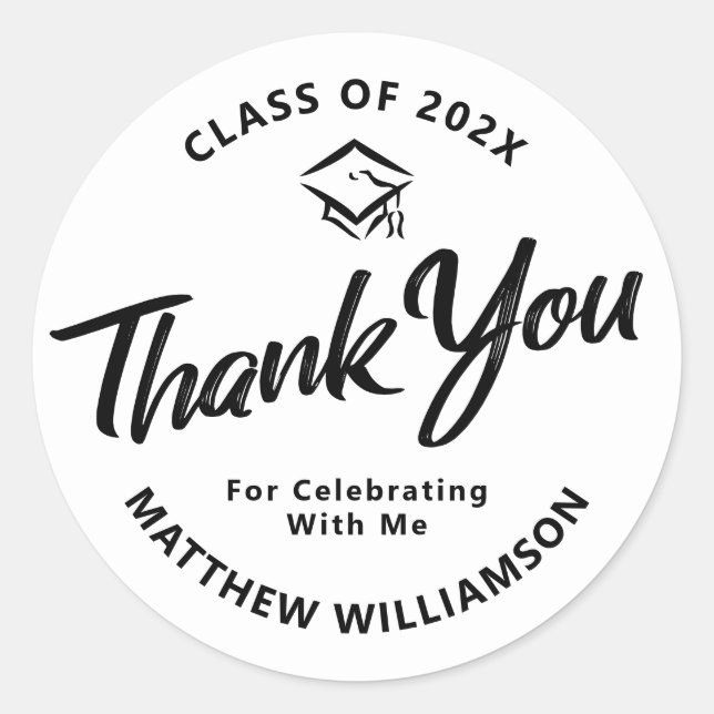 Adesivo Redondo Boné de Script Preto Negrito com Graduação Branca  (Frente)