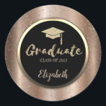 Adesivo Redondo Boné Dourado para Formando com brilho, Confetti Br<br><div class="desc">Dourado boné de formatura,  confete com o seu nome.</div>