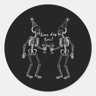 Adesivo Redondo Bone Dry Tini Skeleton Bebendo Martini Tail Hallo