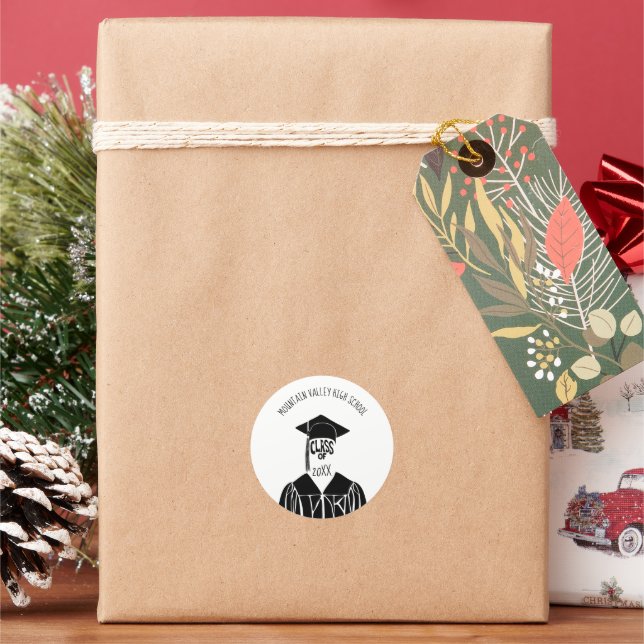 Adesivo Redondo Boné preto e branco e graduação em palhaço (Feriado)