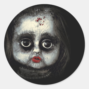 Adesivo Redondo Boneca assustadora no Halloween Gore