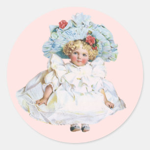 Adesivo Redondo Boneca Bebê Vitoriana Vintage, Vestido de Páscoa e