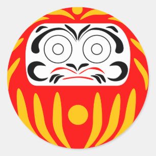 Adesivo Redondo Boneca daruma tradicional japonesa