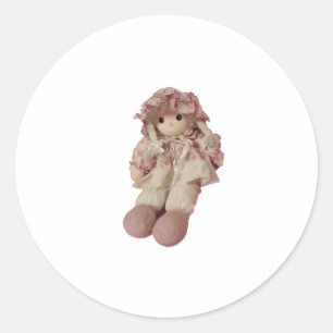 Adesivo Redondo Boneca de Brinquedos rosa com pintura colorida de
