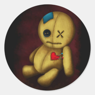 Adesivo Redondo Boneca de pano voodoo com botões Patches e pinos