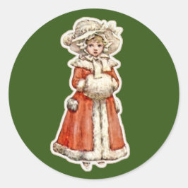 Adesivo Redondo Boneca de papel-criança vitoriana casaco muff fofo