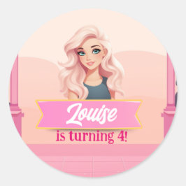 Adesivo Redondo Boneca Rosa Besties