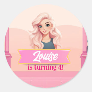 Adesivo Redondo Boneca Rosa Besties