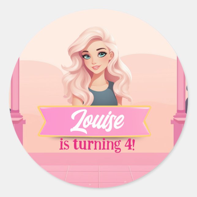 Adesivo Redondo Boneca Rosa Besties (Frente)