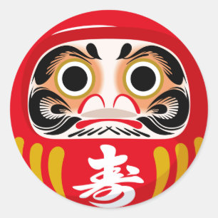 Adesivo Redondo Boneco Daruma (amuleto tradicional japonês de boa