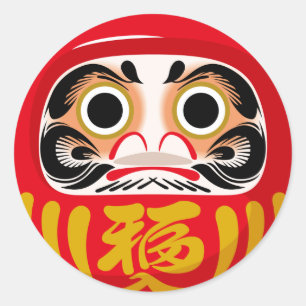 Adesivo Redondo Boneco Daruma (amuleto tradicional japonês de boa