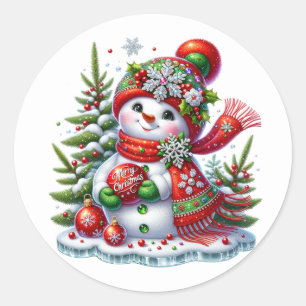 Adesivo Redondo Boneco de neve