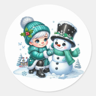 Adesivo Redondo Boneco de neve