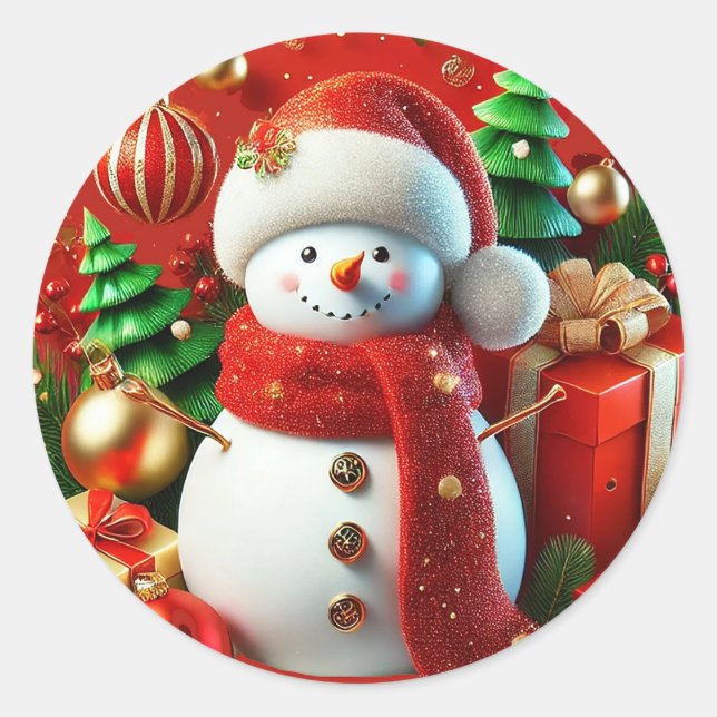Adesivo Redondo Boneco de Neve Alegre (Frente)
