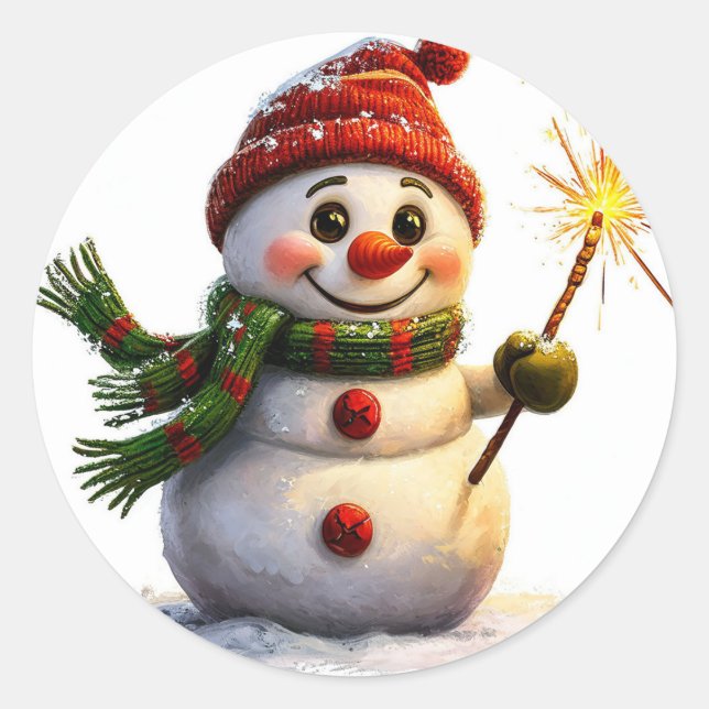Adesivo Redondo Boneco de Neve Alegre (Frente)