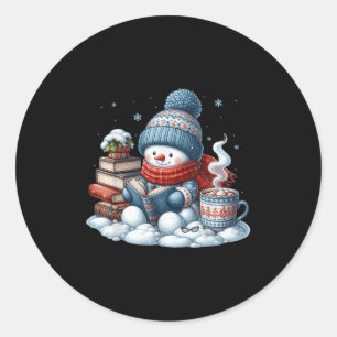 Adesivo Redondo Boneco de Neve Amantes de Leitura Bibliotecário Bi