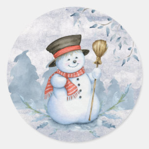 Adesivo Redondo Boneco de Neve Aquarela Inverno Natal Moderno