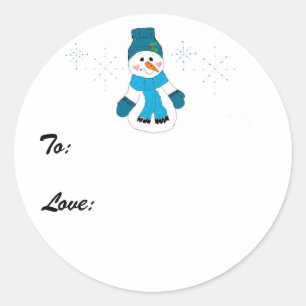 Adesivo Redondo Boneco de Neve Azul