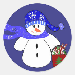 Adesivo Redondo Boneco de Neve Azul