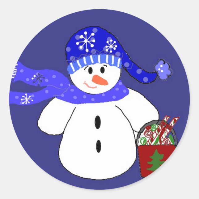 Adesivo Redondo Boneco de Neve Azul (Frente)
