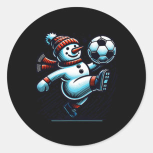 Adesivo Redondo Boneco de Neve Chutando Uma Bola De Futebol