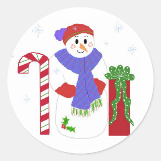 Adesivo Redondo Boneco de Neve com Cana de Açúcar