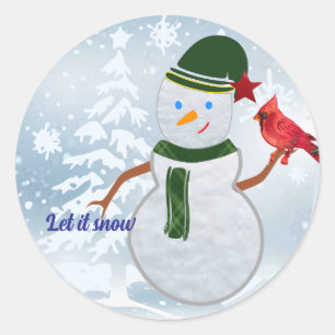 Adesivo Redondo boneco de neve com cardeal