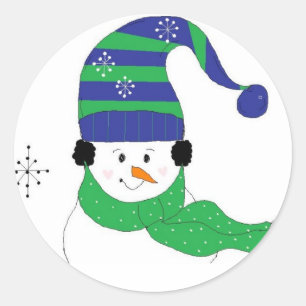 Adesivo Redondo Boneco de Neve com Chapéu Listrado