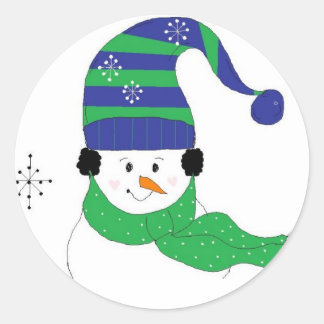 Adesivo Redondo Boneco de Neve com Chapéu Listrado