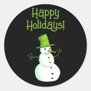Adesivo Redondo Boneco de Neve com Chapéu Verde de Natal