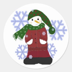 Adesivo Redondo Boneco de Neve com Flocos de Neve Grandes