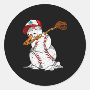 Adesivo Redondo Boneco de Neve de Beisebol com Dabbing Neve Natal
