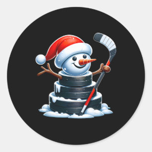 Adesivo Redondo Boneco de Neve de Disco de Hockey no Gelo com Chap