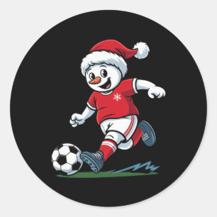 Adesivo Redondo Boneco de Neve de Natal Jogando Futebol Jogador Di