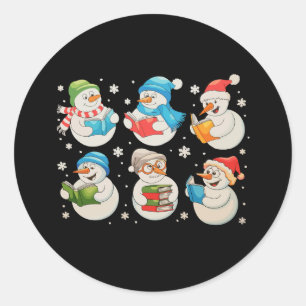 Adesivo Redondo Boneco de Neve de Natal Leitor de Livros Professor