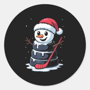 Adesivo Redondo Boneco de neve disco de hóquei no gelo chapéu do p