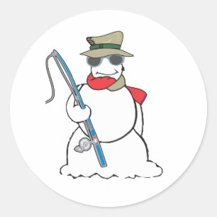 Adesivo Redondo boneco de neve do pescador