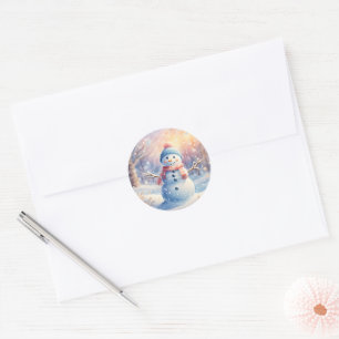 Adesivo Redondo Boneco de Neve em Aquarela no País das Maravilhas 