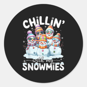 Adesivo Redondo Boneco de Neve Engraçado Relaxando Com Meus Amigos