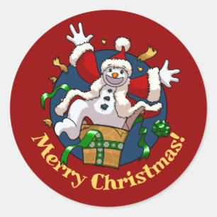 Adesivo Redondo Boneco de Neve Engraçado Surpresa de Natal Alegre